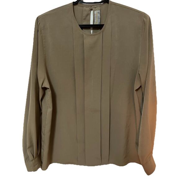 VINTAGE AQUASCUTUM Of LONDON Pleated Front Beige Woman’s Blouse Size 34, Small - Picture 1 of 8